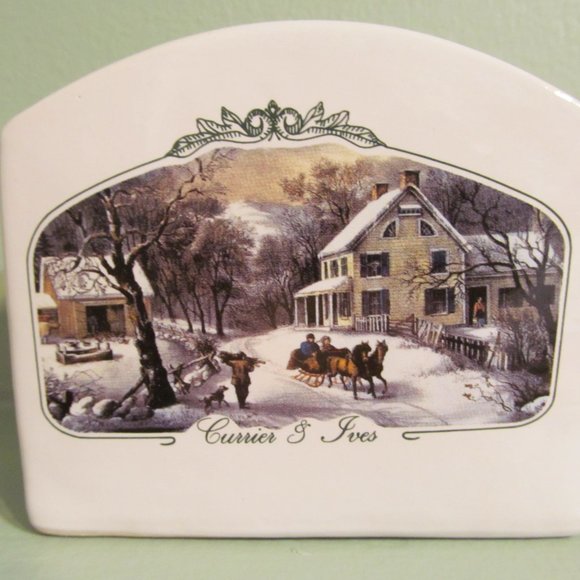 Currier & Ives 5 pc Stoneware Table Top Set American Homestead Winter MCNY - Picture 10 of 16